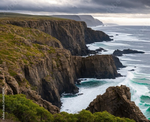 the icelandic landscape with cliffs and rocks, atlantic, beach, beautiful, blue, cliff