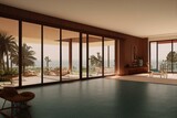 Generative AI illustration of mid-century modern beachfront villa interior design