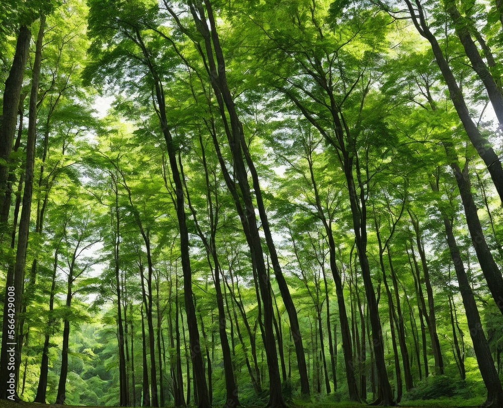 beautiful forest with trees and green leaves