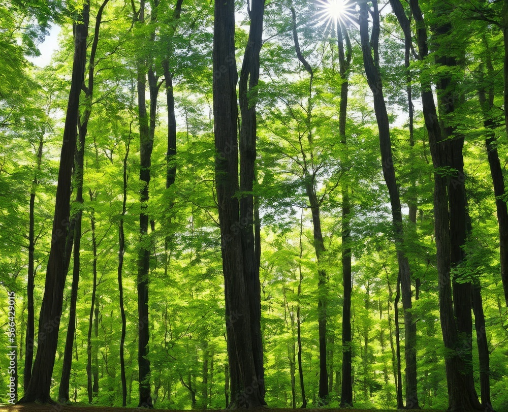 beautiful forest with trees and green leaves