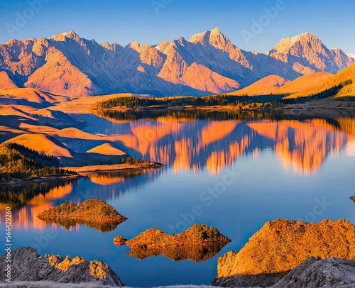 beautiful mountain landscape. sunset with mountains. © ozun