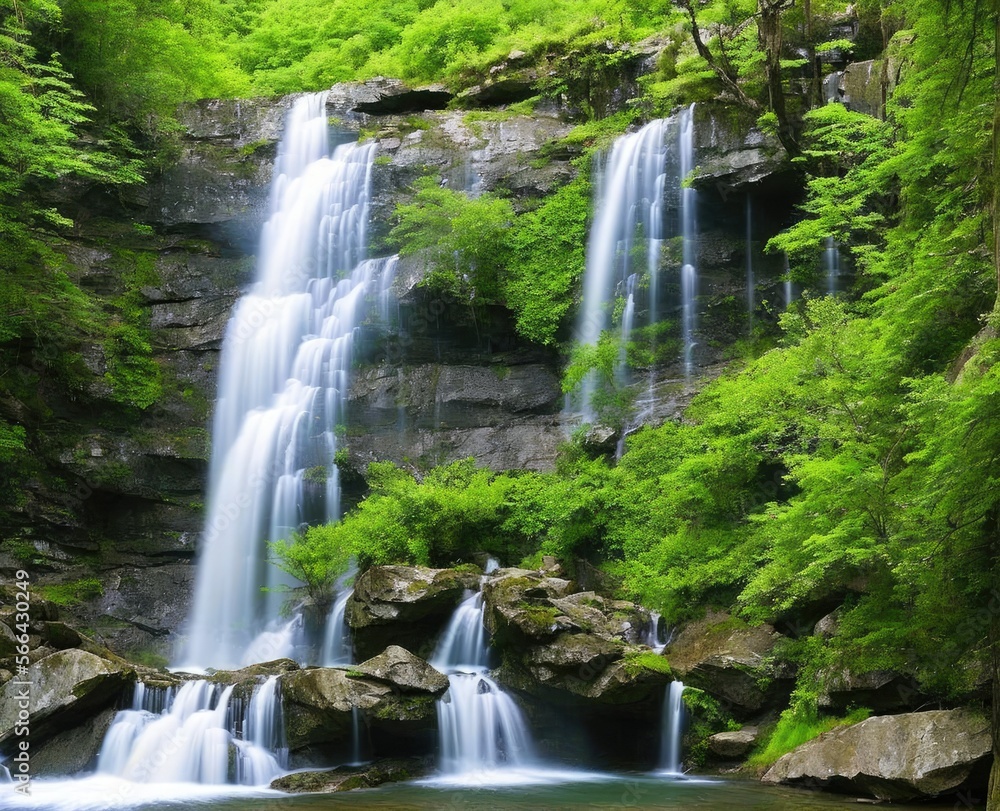 Obraz premium waterfall and forest. nature, travel, hiking concept