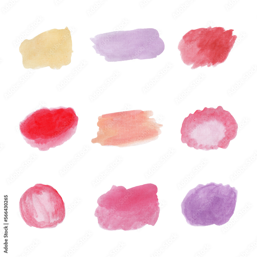 Abstract colorful watercolor stain brush collection