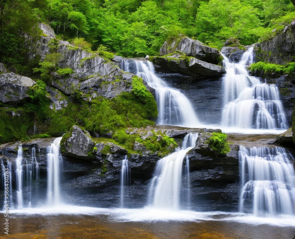 waterfall and forest. nature, travel, hiking concept