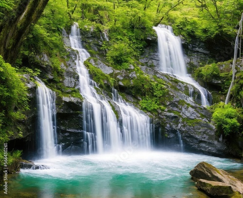 waterfall and forest. nature  travel  hiking concept
