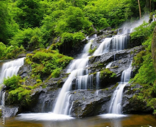 waterfall and forest. nature  travel  hiking concept