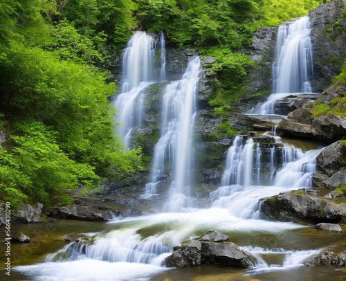 waterfall and forest. nature  travel  hiking concept