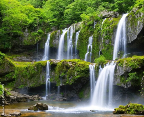 waterfall and forest. nature  travel  hiking concept