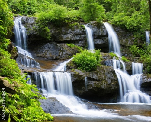 waterfall and forest. nature, travel, hiking concept