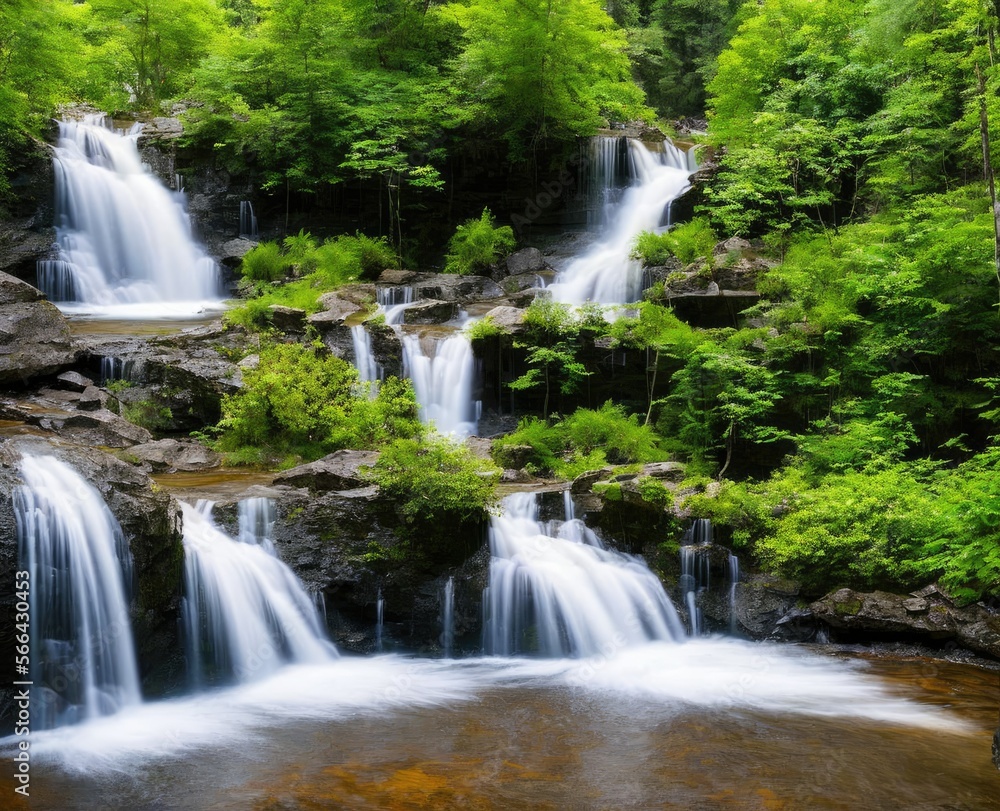 Obraz premium waterfall and forest. nature, travel, hiking concept