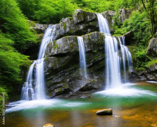 waterfall and forest. nature  travel  hiking concept