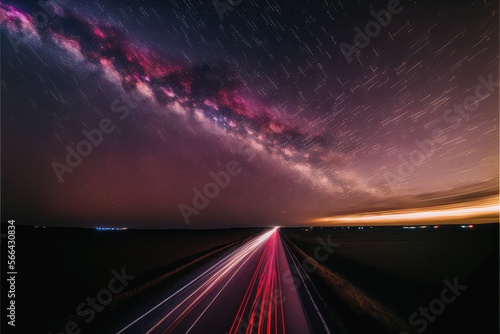 Long exposure car lights with milky way