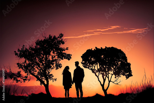 loving couple at sunset. Generative AI