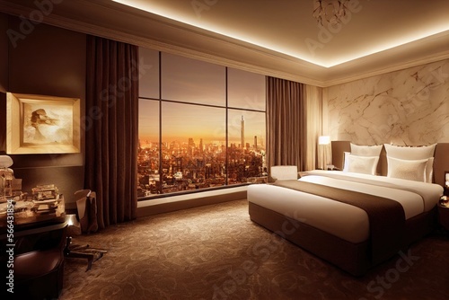 Luxury modern style bedroom, Interior of a hotel bedroom. Generative AI illustration © Interior Stock Photo