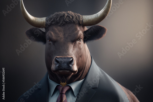 Bull, Animal wearing Business Suite, Wildlife, Portrait, Close up, Generative ai © Artofinnovation