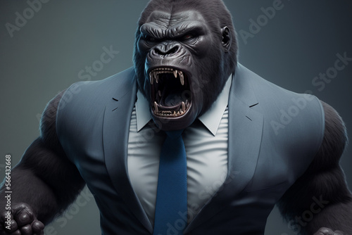 Gorilla, Animal wearing Business Suite, Wildlife, Portrait, Close up, Generative ai