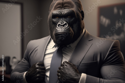 Gorilla, Animal wearing Business Suite, Wildlife, Portrait, Close up, Generative ai