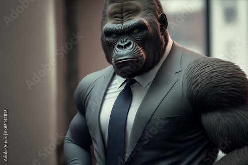 Gorilla, Animal wearing Business Suite, Wildlife, Portrait, Close up, Generative ai