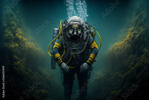 Scuba diver in the underwater - Generative AI photo