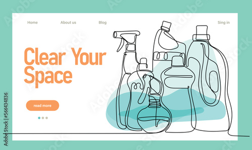 Home cleaning service landing page design concept, illustration of janitors with cleaning tools. Vector illustration