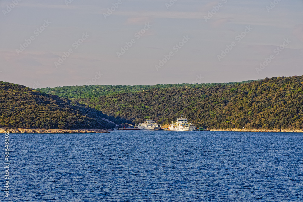 Anchored ferries in Brestova port, Istria Croatia