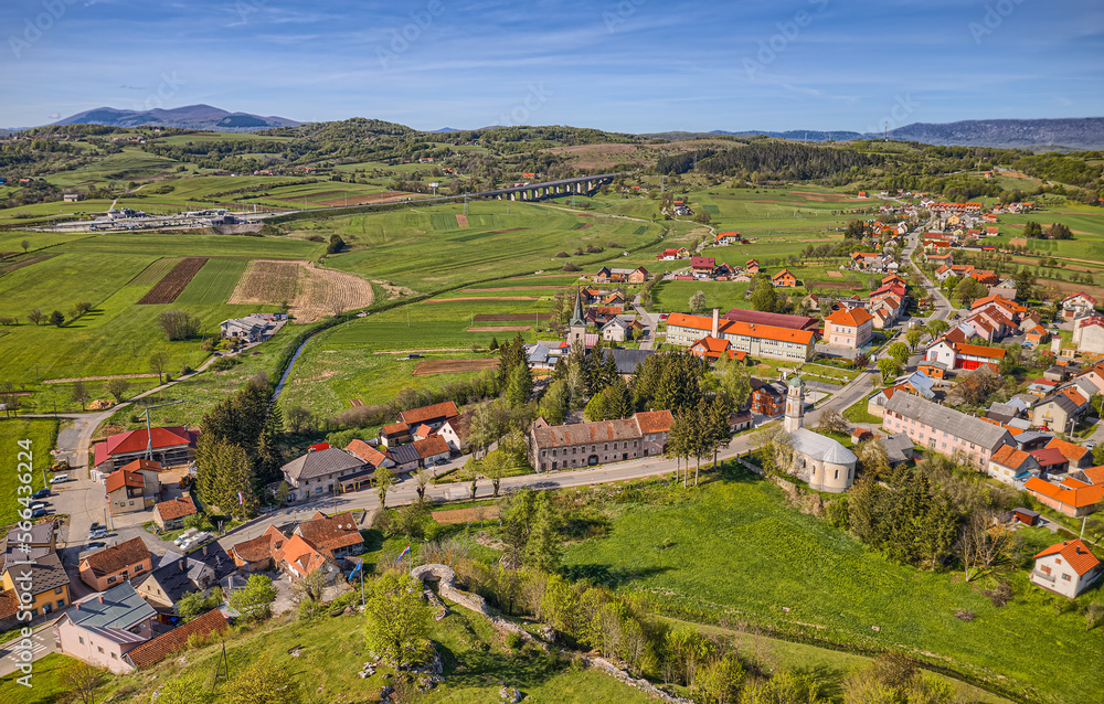 Aerial view of small town Brinje Croatia