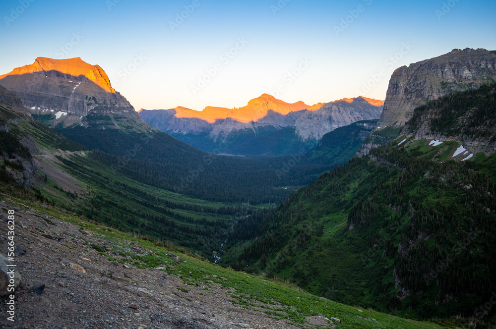 View from Jackson Glacier Overlook in Glacier National Park at sunset