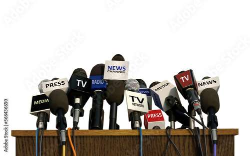Microphones at press and media conference 