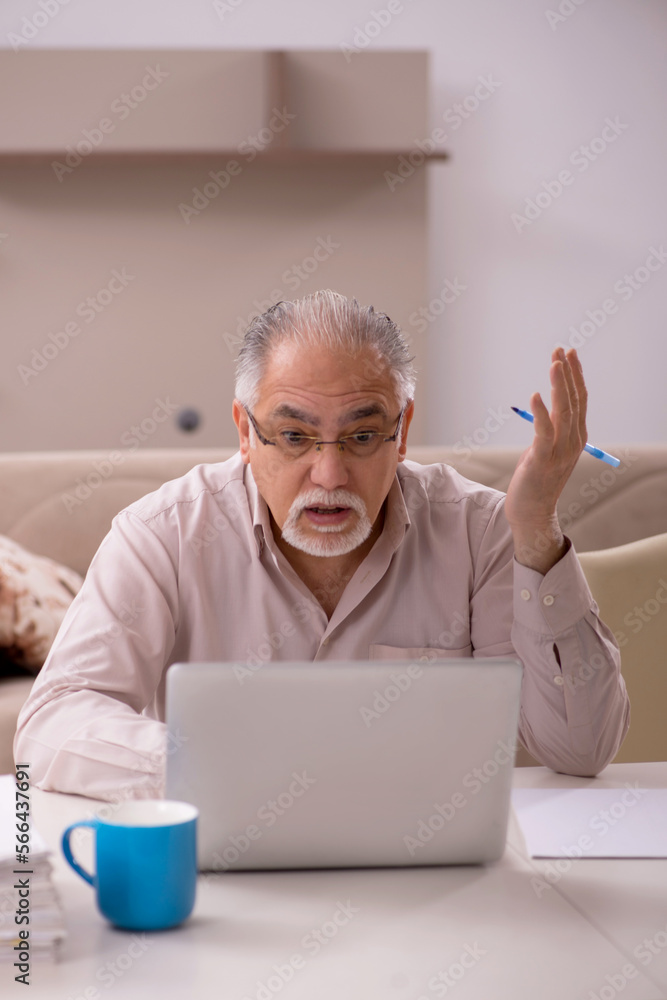 Old male boss employee working from home Old male boss employee working from home