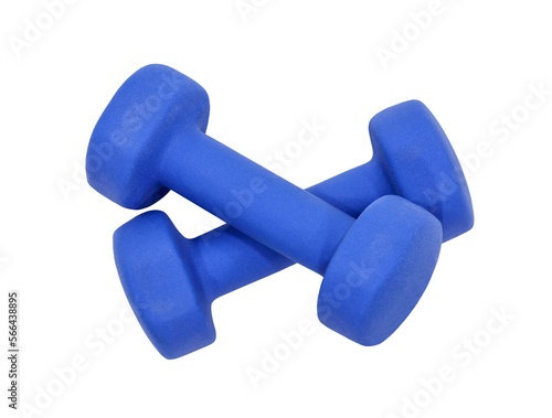 Small blue dumbbells isolated cut out.