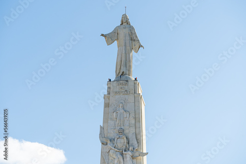 Christ of Cerro de los Angeles in Getafe, Sacred Heart of Jesus, during a sunny day with blue sky