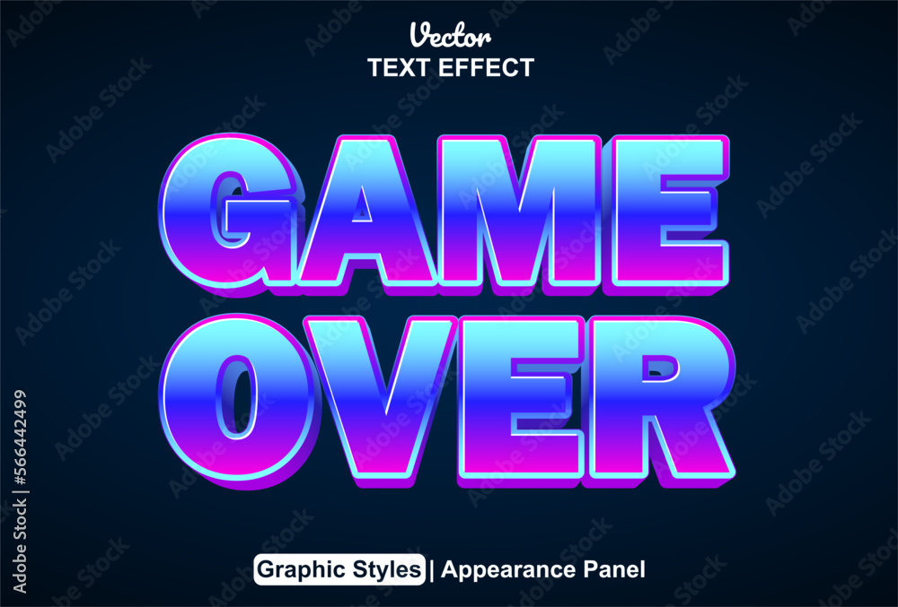 Game over text effect with graphic style and editable.