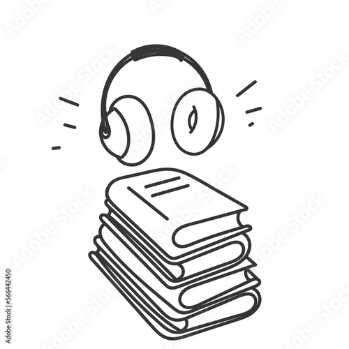 hand drawn doodle book and headphone symbol for audio book listening illustration