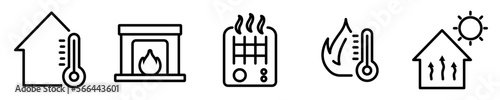 Conjunto de iconos de calefacción de la casa. Temperatura del clima. Diferentes fuentes de calor. Ilustración vectorial photo