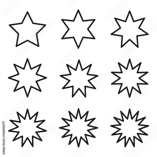 Different stars icons. Star icon. Tattoo art. Glitter pattern. Vector illustration.