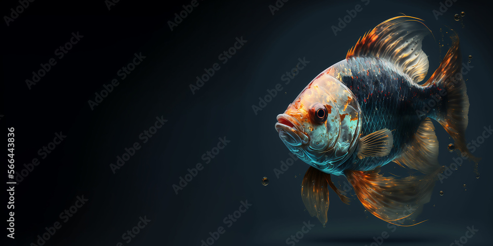 Fototapeta premium colorful swimming fish, banner, Generative AI