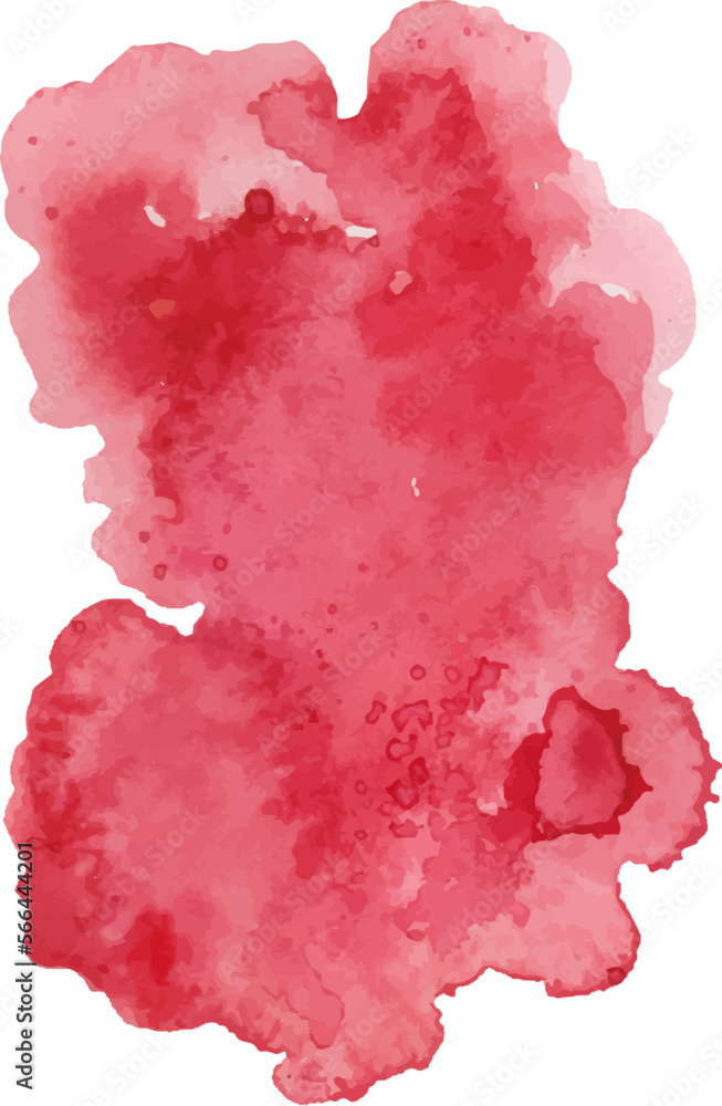 Abstract watercolor stain with splashes of red color. Hand drawn illustration on  white background. Vector EPS.