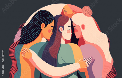 Empowered Women: Friends Group Hug in Celebration of International Women's Day, Generative AI