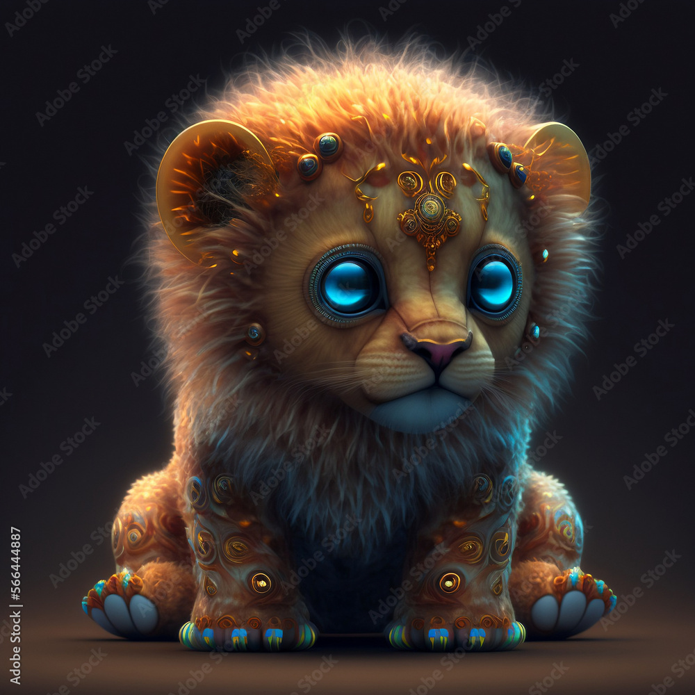 Cute Cartoon Lion Character Glowing