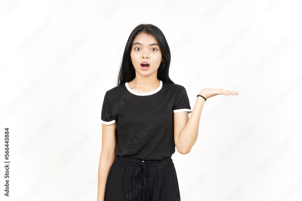 Showing and Presenting Product on Open Palm Of Beautiful Asian Woman Isolated On White Background Showing and Presenting Product on Open Palm Of Beautiful Asian Woman Isolated On White Background