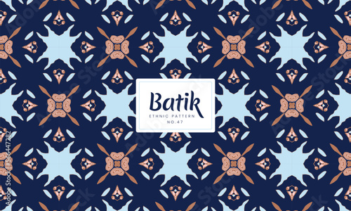 Batik Indonesian traditional decorative floral patterns Vector Blue Cream