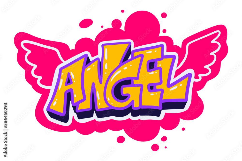 Angel word sticker illustration design in bubble text effect