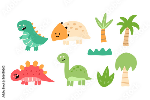 Fototapeta Naklejka Na Ścianę i Meble -  Set of jurassic cute design element. Collection of funny dinosaur illustration in childish style