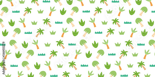 Palm and grass pattern for background design. Nature wallpaper in childish cartoon style