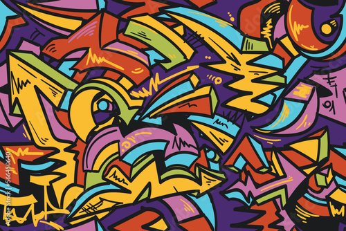 Seamless abstract colorful curled graffiti arrows background