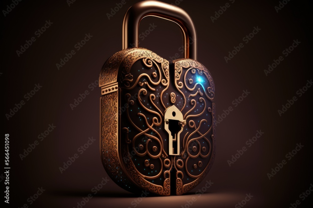 Magic padlock. mystical lock, digital illustration, Generative AI Stock