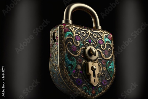 Magic padlock. mystical lock, digital illustration, Generative AI 