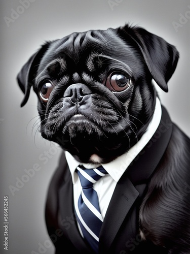 Retrato realista de un perro pug vestido con un esmoquin, IA Generativa © Tyrael
