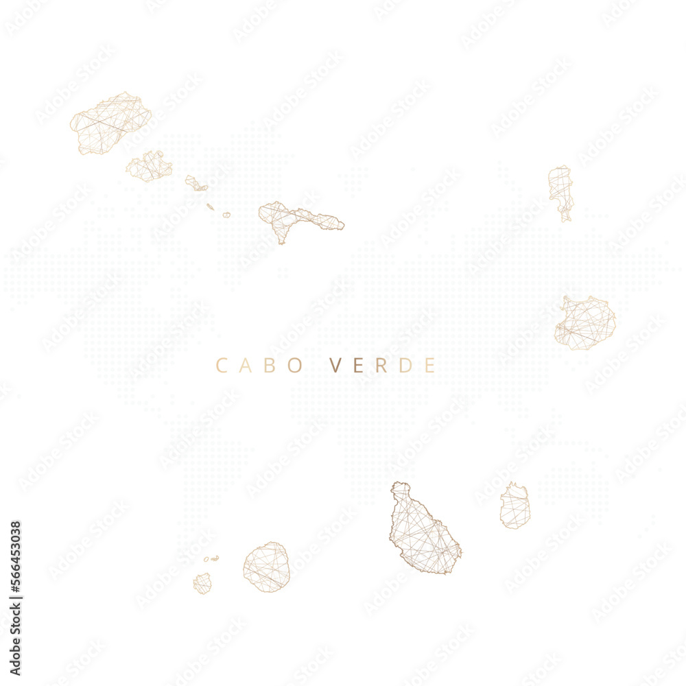 Low poly map of Cape Verde. Gold polygonal wireframe. Glittering vector ...
