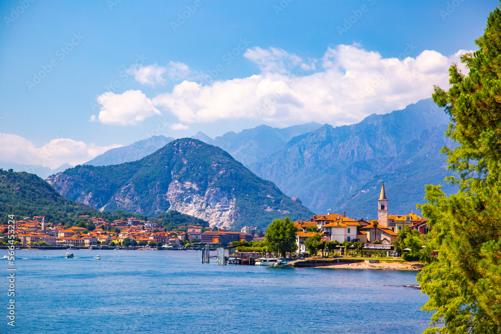 Aerial view of Isola Bella, in Isole Borromee archipelago in Lake Maggiore, Italy